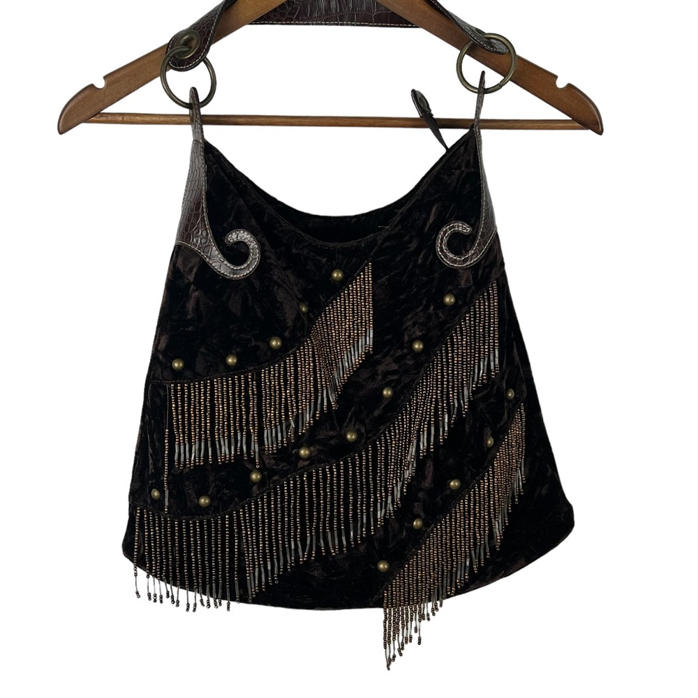 FRINGE BEADED SHOULDER PURSE